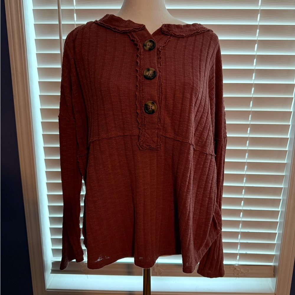Maurices Women's Button-Down Top in Deep Rust